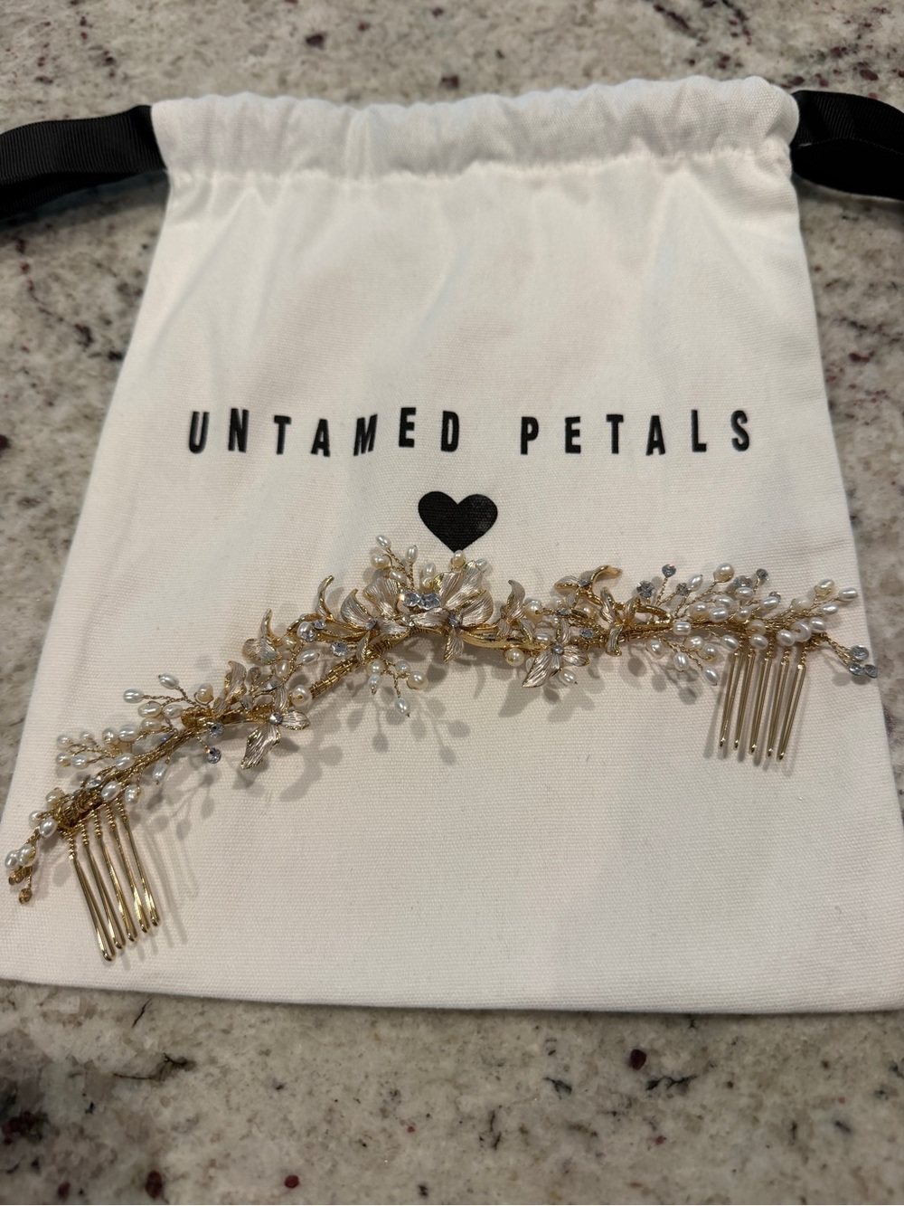 UNTAMED PETALS BY AMANDA JUDGE Gold and Pearl Bridal Hair Vine